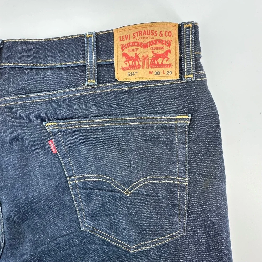 Levis‎ 514 Straight Fit Mens Dark Wash Blue Denim Jeans W38 L29 Zip Fly